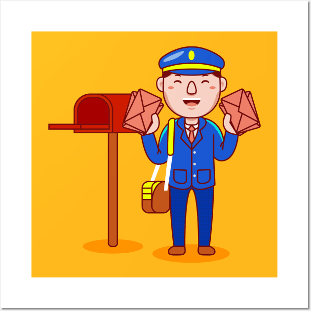 Cute Postman Cartoon Wall Art by MEDZ